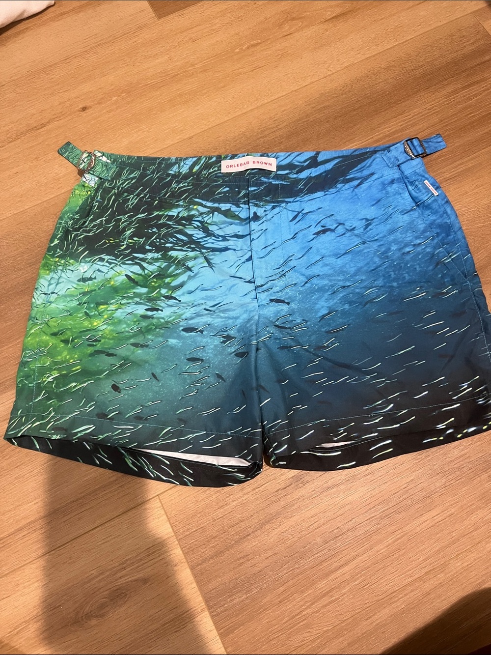 Orlebar Brown Blue and Green Minnow/Ocean-Print Hybrid Lined Shorts